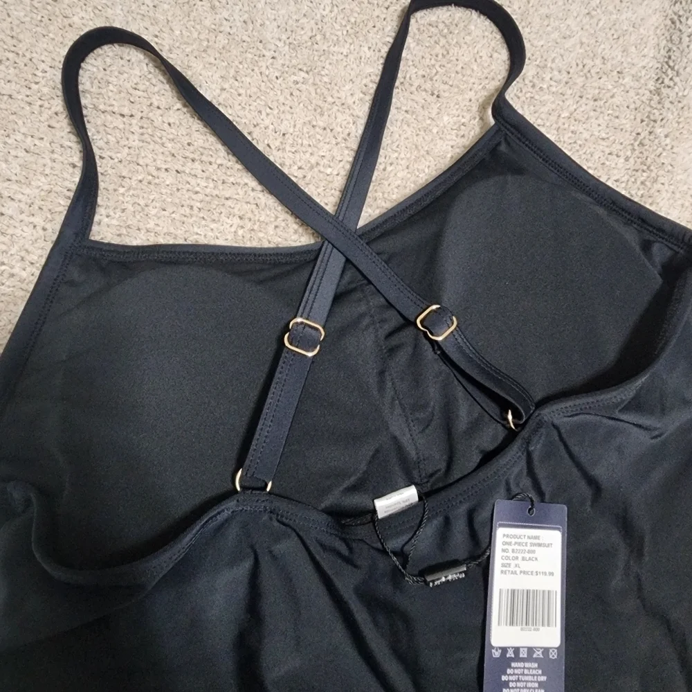 NWT Ocean Blues Black One Piece Swimsuit With Adjustable Straps XL